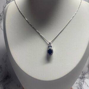 Oval Blue & White Sapphire Necklace